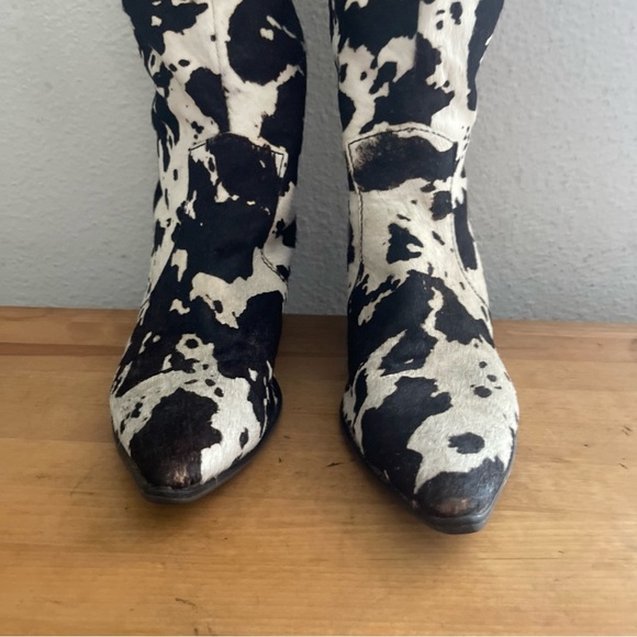 DINGO Black Cow Print Pointed Toe Boots DI127 Live a Little Leather Real Fur Sz7 - Picture 5 of 15